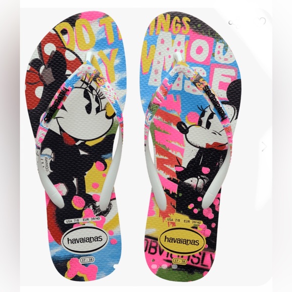 Disney’s Mickey & Minnie mouse Havaianas graffiti flip flops size US 11/12 new - Picture 2 of 7